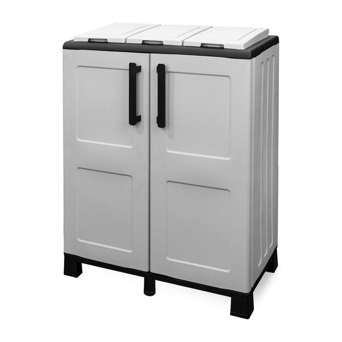Pattumiera Anthea, Cestino portarifiuti, Bidone per raccolta differenziata, 100% Made in Italy, 2 ante, 68x37h90 cm, Grigio chiaro e Nero