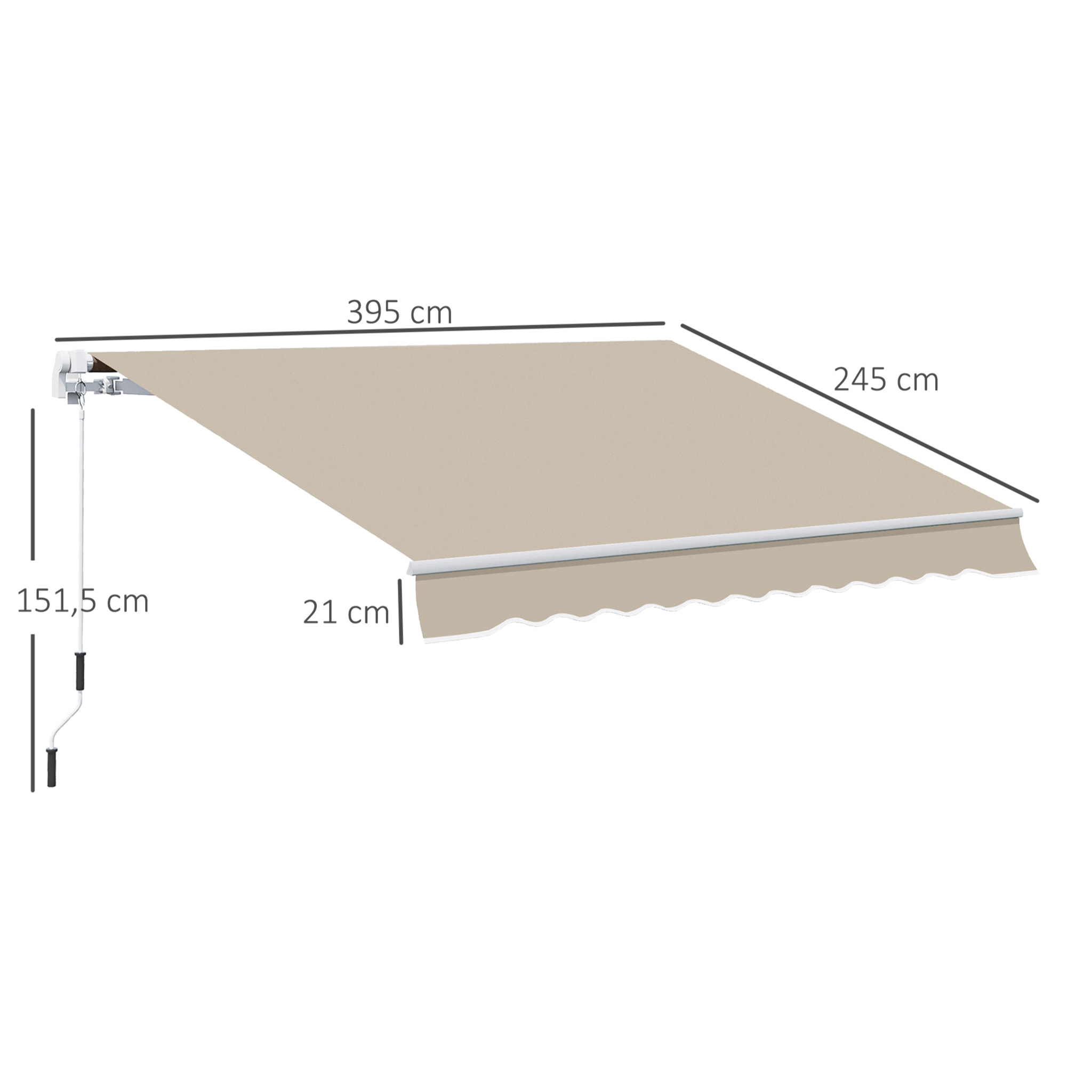 Store banne manuel rétractable alu. polyester imperméabilisé haute densité 4 x 2,5 m beige