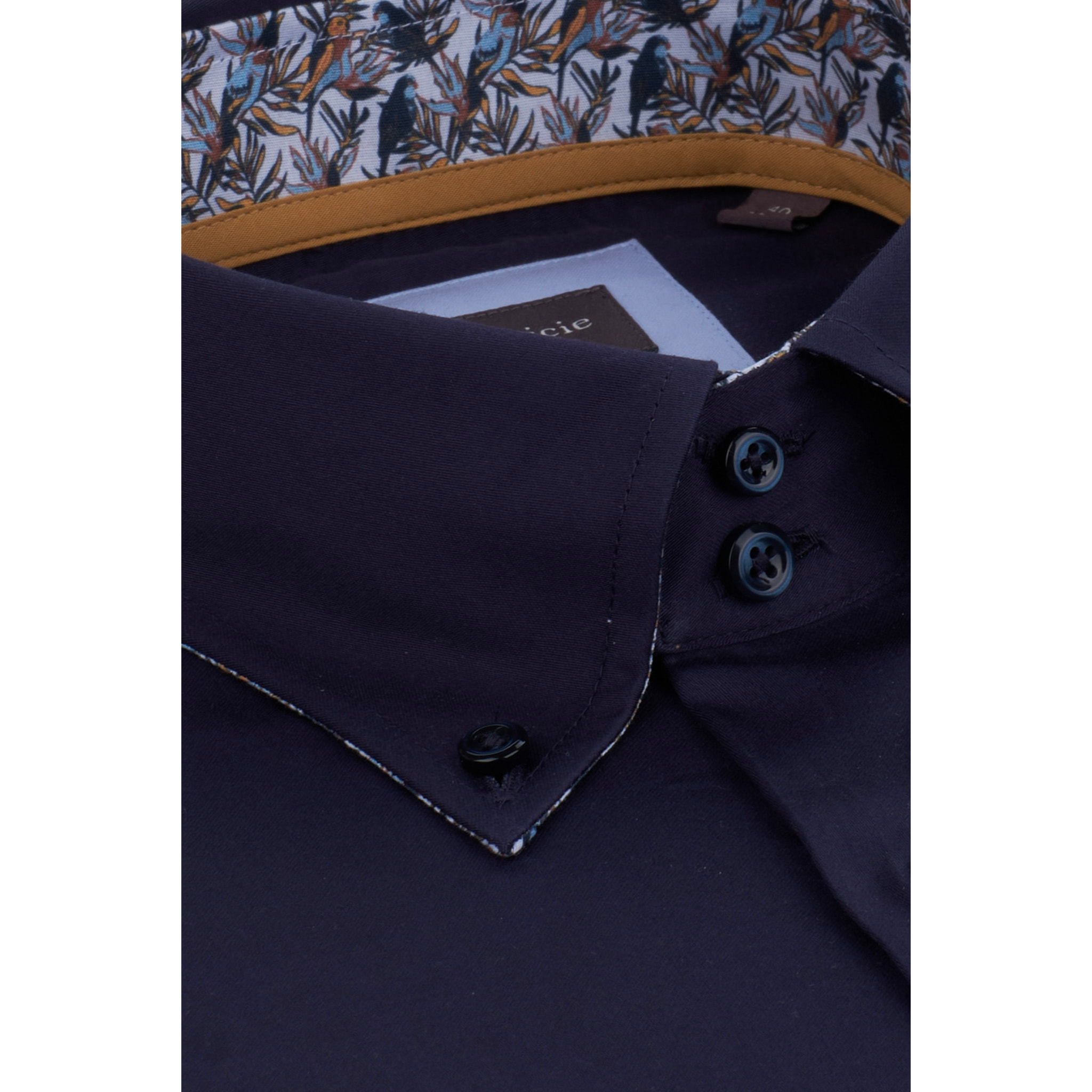 Camicia Uomo 2 Bottoni Button Down Slim Satin Unito Blu