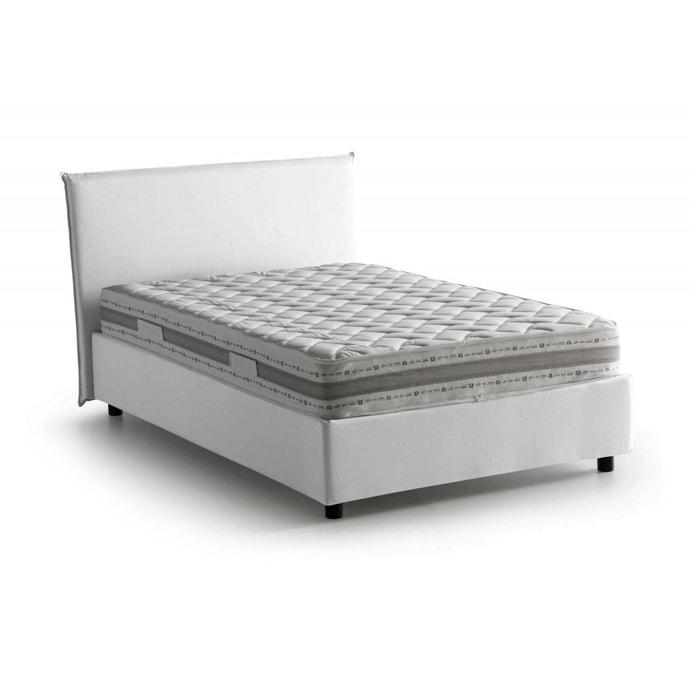 Letto piazza e mezza Chicca, Letto contenitore con rivestimento in tessuto, 100% Made in Italy, Apertura frontale, con materasso Cm 120x200 incluso, Bianco