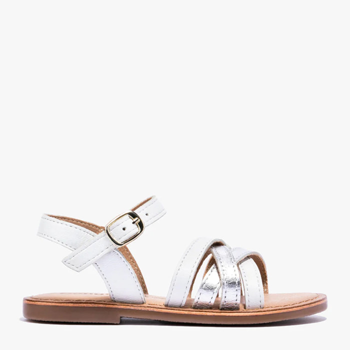 Sandalias De Niña Hebilla Napa En Plata