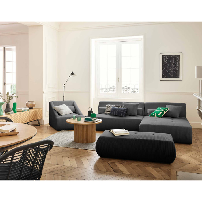 Onyx - canapé modulable d'angle réversible 4 places - en velours côtelé - Gris foncé