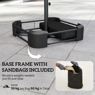 Parasol de jardin XXL dim. 295 x 148 cm base de lestage + 2 sacs inclus beige