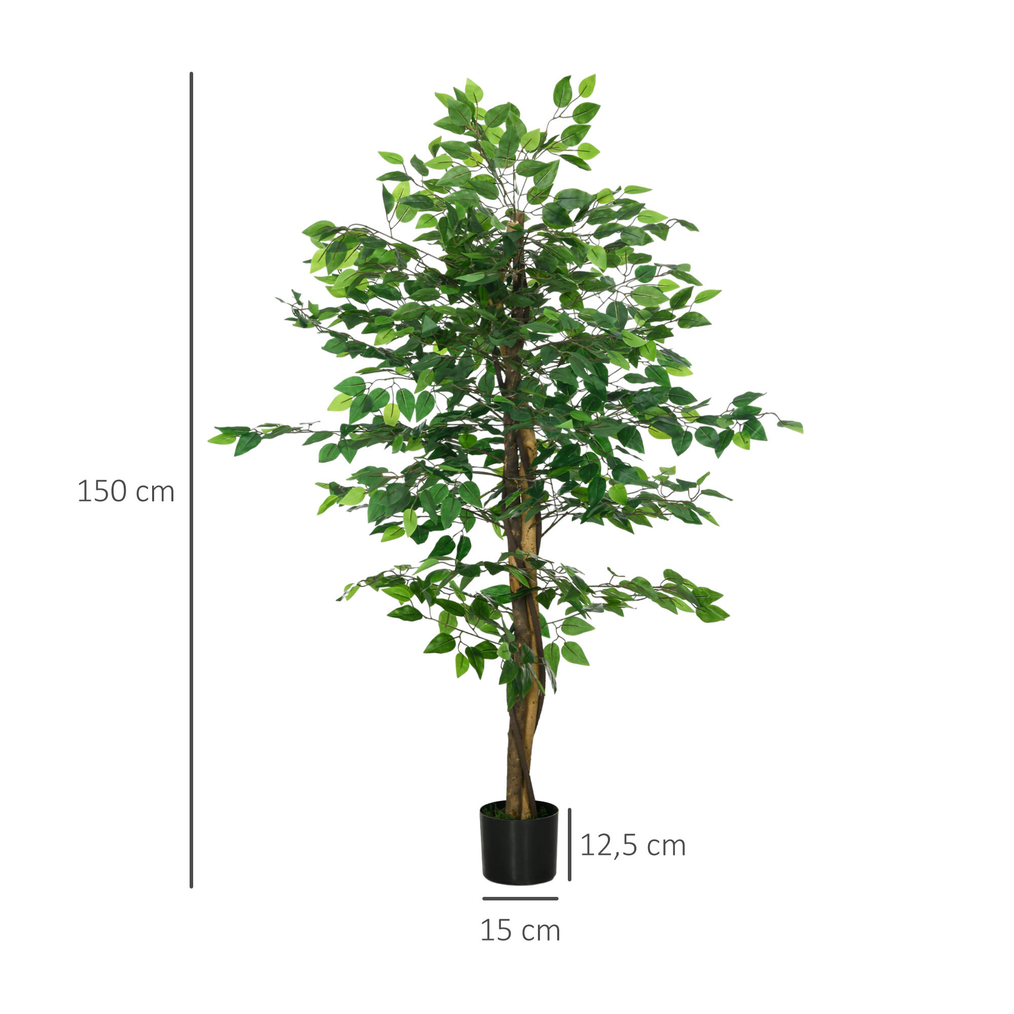 Arbre artificiel plante artificiel ficus hauteur 1,5 m tronc branches liane lichen feuilles grand réalisme pot inclus