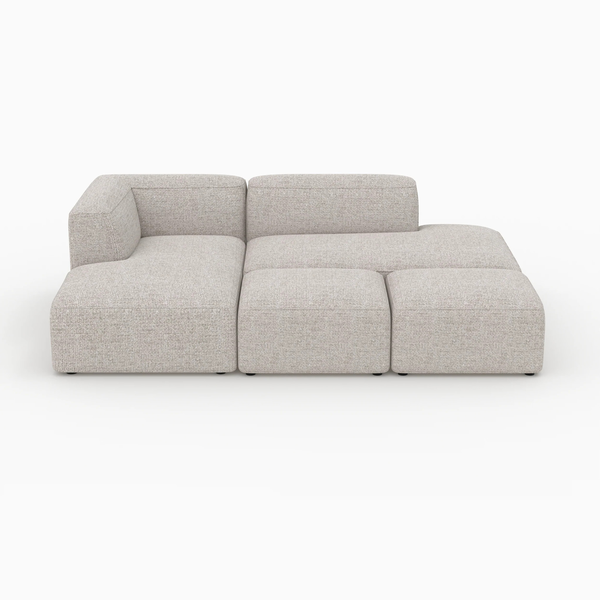 Canapé d'angle gauche modulable, tissu beige 4 places, 2 poufs - Hestia