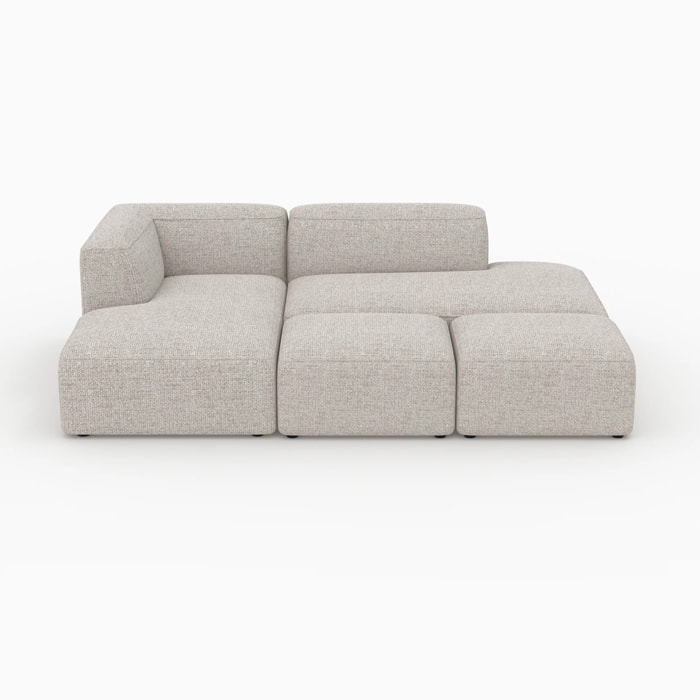 Canapé d'angle gauche modulable, tissu beige 4 places, 2 poufs - Hestia