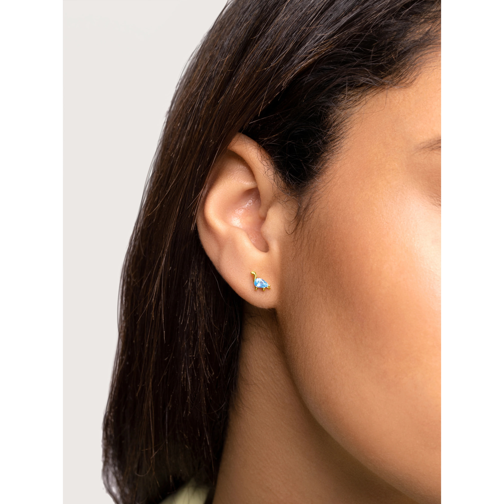 Orecchino Singolo Dino Brontosaurus Sky Argento Placcato Oro