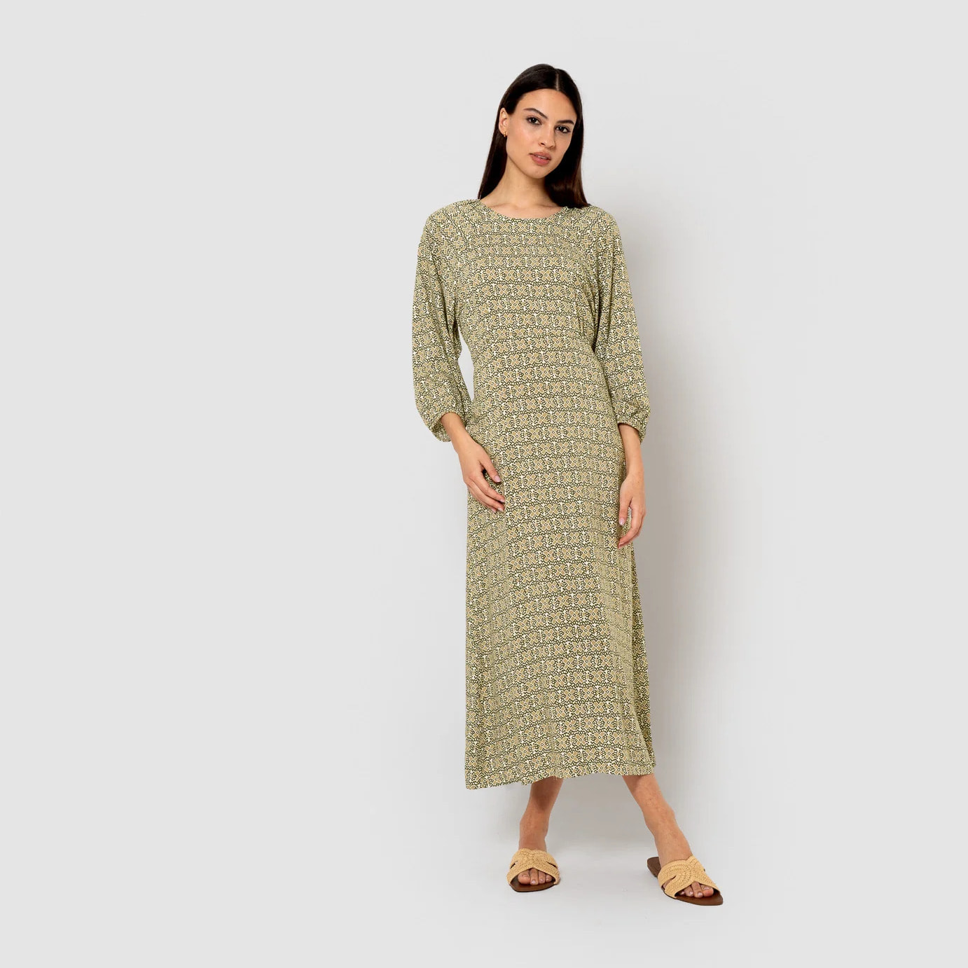 Vestido midi viscosa purnama verde cacería