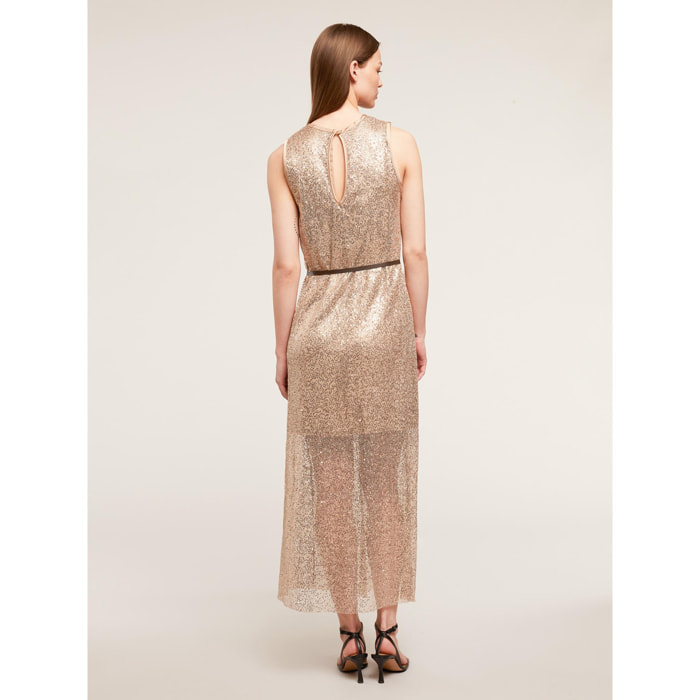 Motivi - Vestito lungo in rete con paillettes - Beige