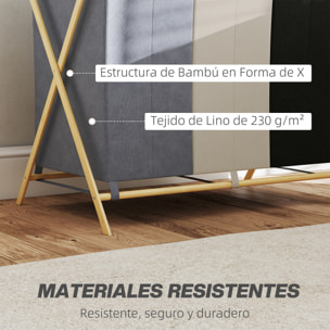 Cesto para Ropa Sucia Plegable con 3 Compartimentos Capacidad de 129L Cesta para la Colada con Estructura Forma de X de Bambú y Bolsas Extraíbles 75x48x67 cm Multicolor