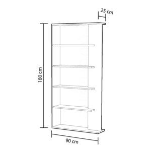 Libreria Columbia, Mobile portalibri bifacciale a 5 ripiani, Scaffale divisorio da ufficio o cameretta, cm 90x25h180, Bianco e Cemento