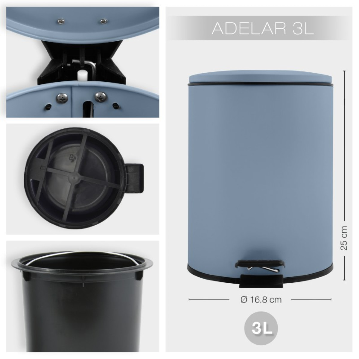 Spirella Poubelle à  pédale Acier ADELAR 3L Fog Mat