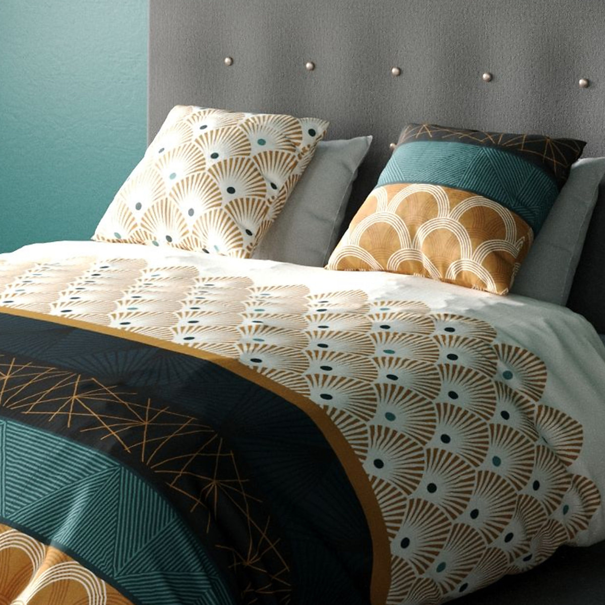 Parure housse de couette coton dore