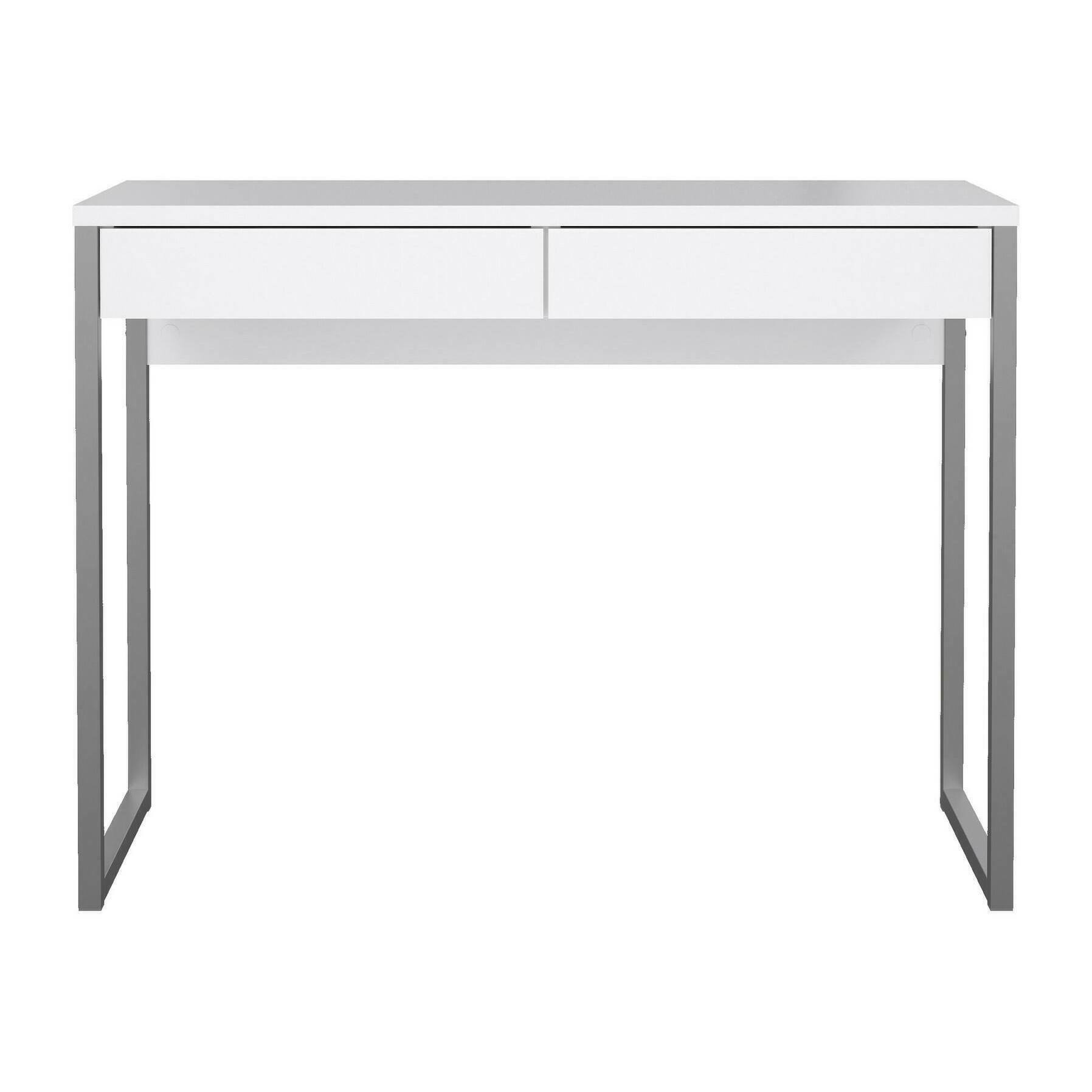 Scrivania Anavi, Scrittoio multiuso, Tavolo per ufficio porta PC, Piano di lavoro, 101x40 h77 cm, Bianco lucido