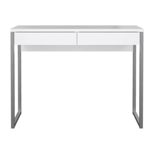 Scrivania Anavi, Scrittoio multiuso, Tavolo per ufficio porta PC, Piano di lavoro, 101x40 h77 cm, Bianco lucido
