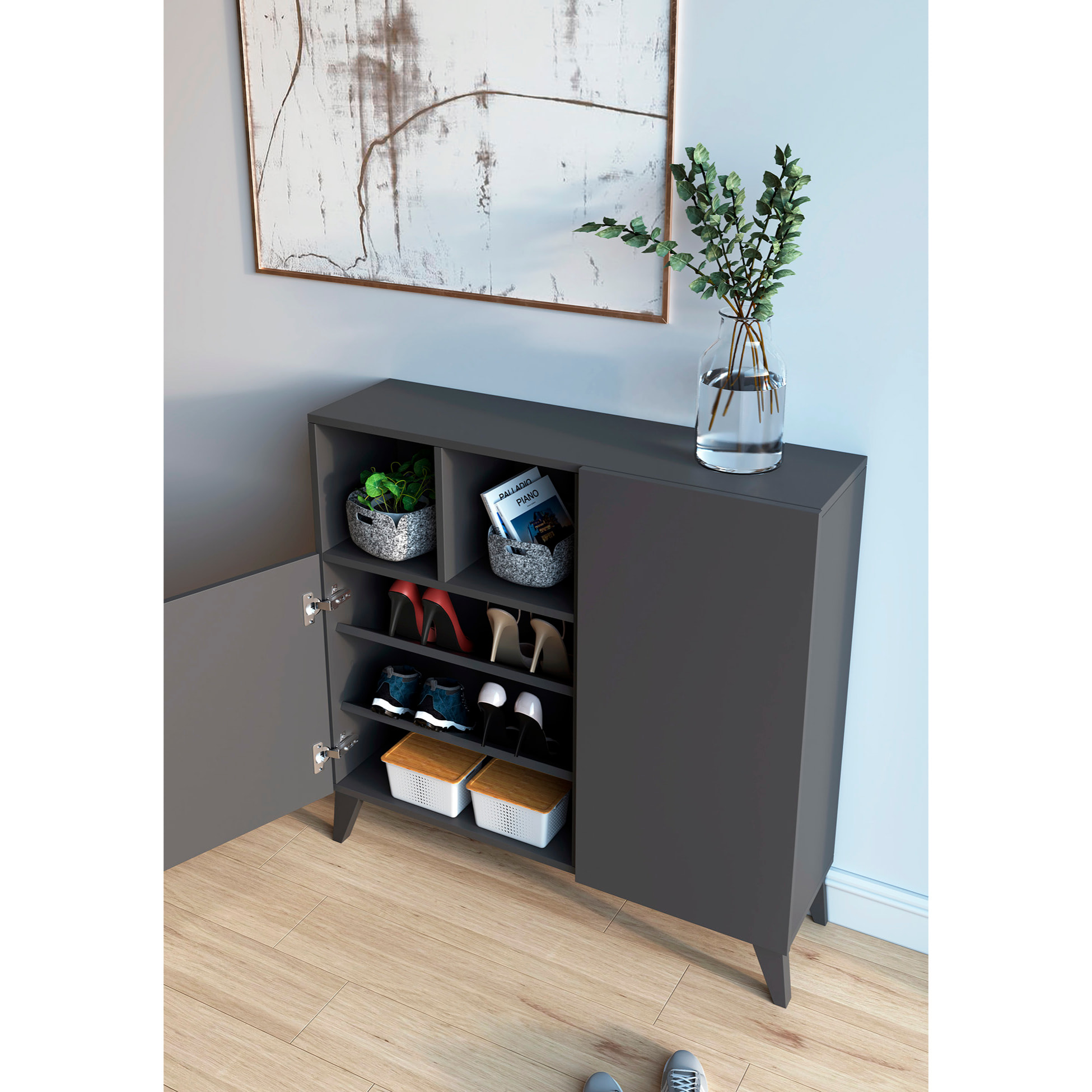 Zapatero Oslo melamina grafito 87x90x27 cm
