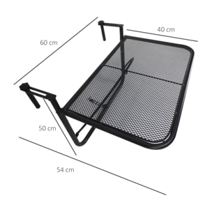 Mesa Colgante de Balcón con Brazo Regulable y Altura Ajustable en 3 Posiciones Marco Metálico Carga Máx. 30 kg 60x56x50 cm Negro