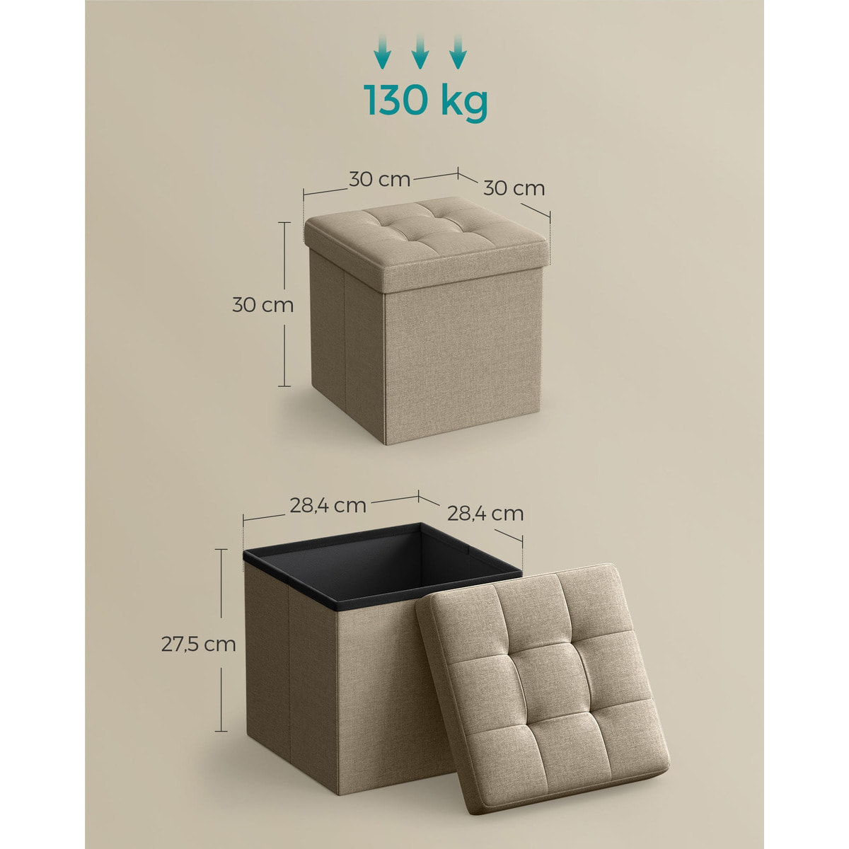 Pouf contenitore pieghevole color cammello effetto lino