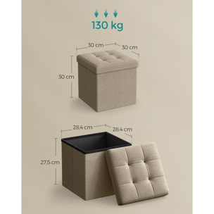 Pouf contenitore pieghevole color cammello effetto lino
