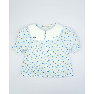 BLUSA CUELLO BORDADO FLORES AZUL Y BLANCO