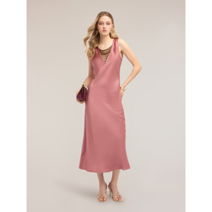 Motivi - Vestido largo de satén con detalle de cadenitas - Rosa