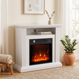 Cheminée électrique style montagnard aspect bois - niche, télécommande, timer - max. 1800W - blanc