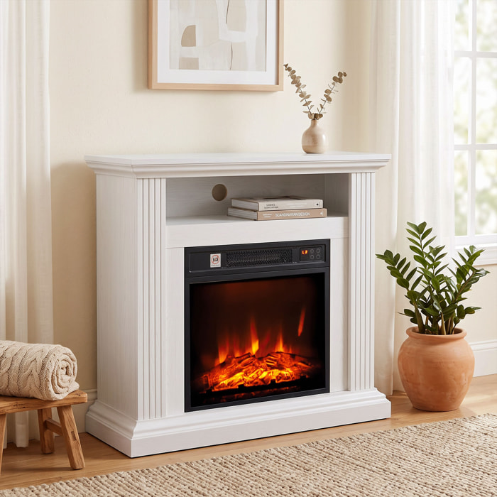 Cheminée électrique style montagnard aspect bois - niche, télécommande, timer - max. 1800W - blanc
