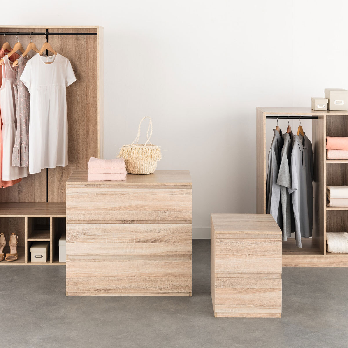 Commode 2 tiroirs Effet bois naturel Dolo