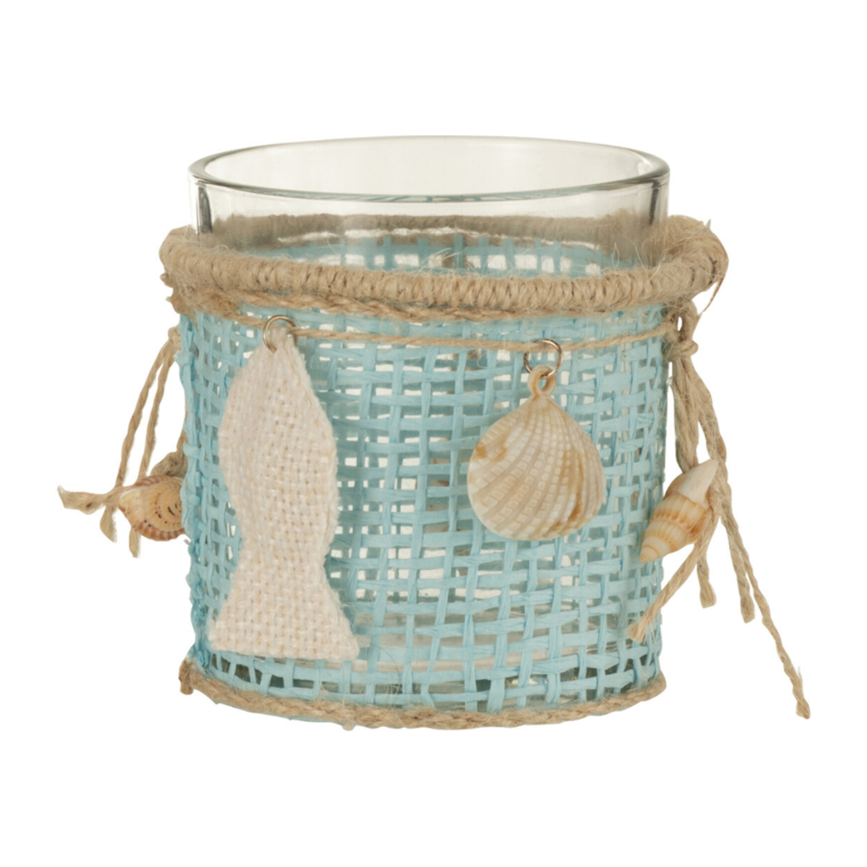 J-Line bougeoir Mer - verre - bleu/blanc - 2 pcs