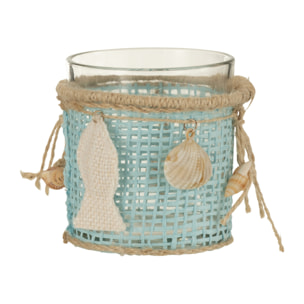 J-Line bougeoir Mer - verre - bleu/blanc - 2 pcs