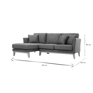 Canapé d'angle gauche déhoussable scandinave en tissu vert de gris et bois clair 3-4 places OSLO