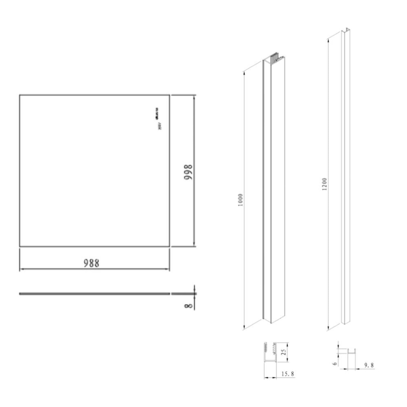 Pare-muret 100x100cm Paroi en verre Crystal Glass® 8 mm anticalcaire, avec bras et profilés chrome brillant (SATBWIS100PR)