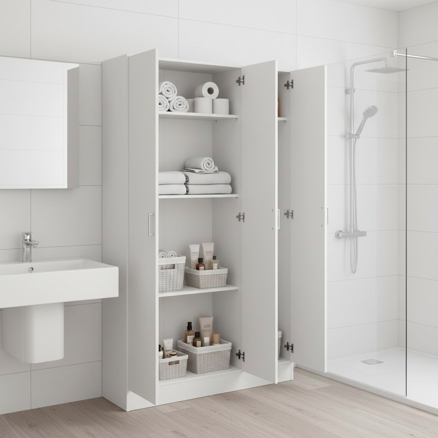 Armadio Multiuso Con 3 Ante Battenti E Ripiani Interni Design Moderno Salvaspazio Armadietto Mobile Camera Da Letto 140.25 x 36 x 180.9 cm Bianco