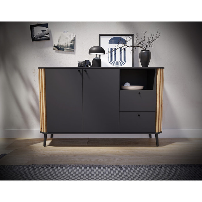 Camberwell - buffet bas - gris et effet bois - 138 cm - Bois / Gris