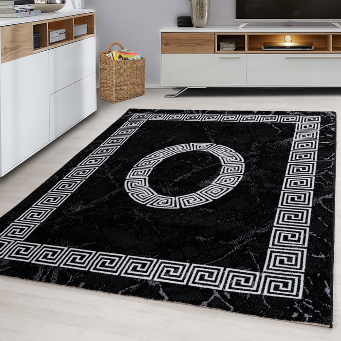 PLUS - Tapis à poils courts style grec noir - PLU8009NOI
