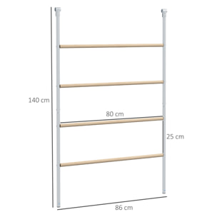 Percha para Gallinas de 4 Niveles, Escalera de Madera y Acero Galvanizado para 4-6 Gallinas, 140x86 cm, para Gallineros de Tubos Metálicos de 25 mm, Natural