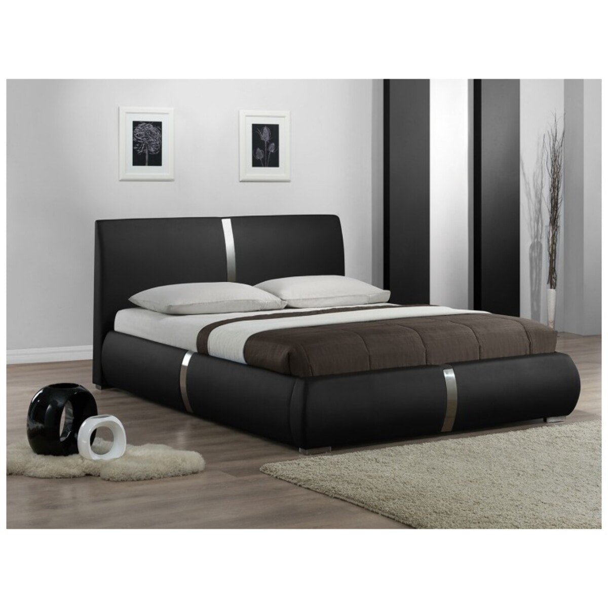 Ensemble lit matelas et sommier 160x200 cm simili noir - GESLO
