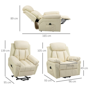 Fauteuil releveur inclinable avec repose-pied ajustable - fauteuil de relaxation électrique - revêtement synthétique crème