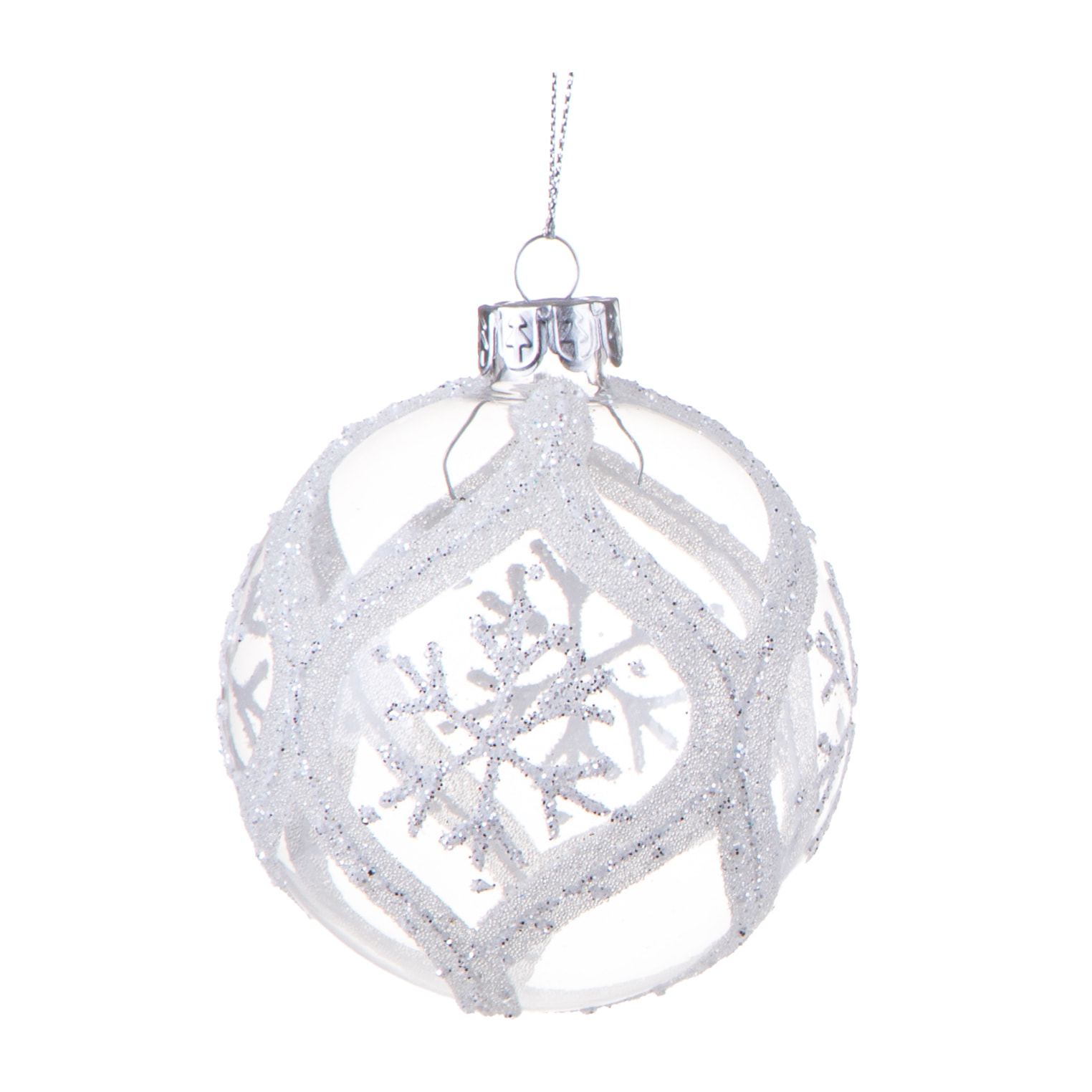 Sfera con Fiocco Neve - Pezzi 6 - Colore Bianco - 8x8Hx8cm - Bianchi Dino