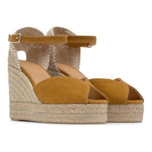 Sandalia de cuña Bianca estilo peep-toe en algodón orgánico lavado