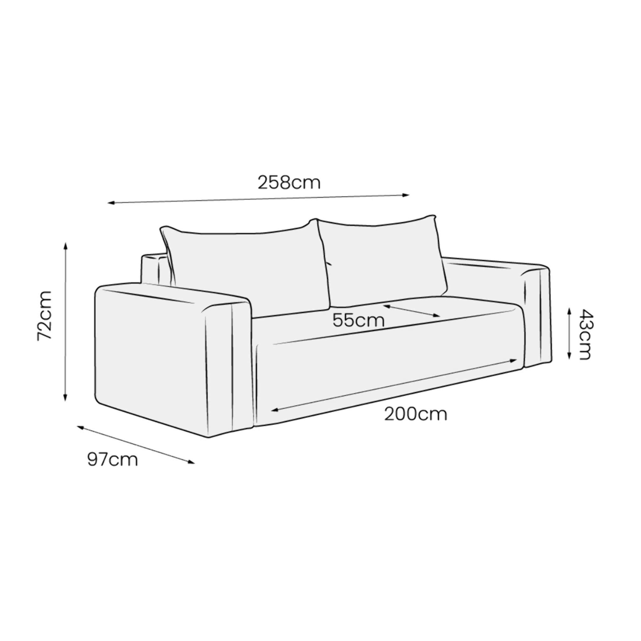NALA - Canapé droit convertible droit 3 places en tissu beige