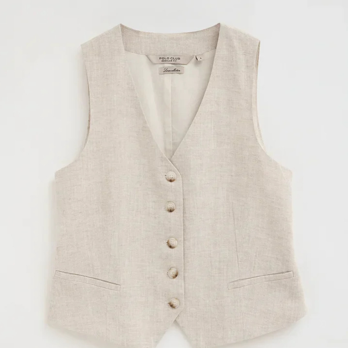 Gilet Verona in lino ecrù regular fit con logo Polo Club