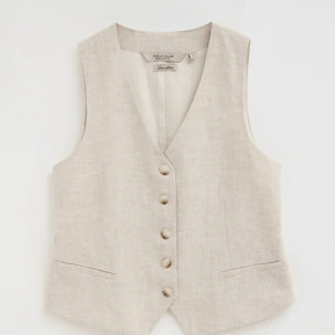 Gilet Verona in lino ecrù regular fit con logo Polo Club