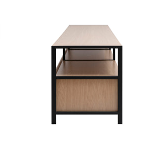 Meuble TV finition bois clair chêne et métal noir L180 cm MAXENCE