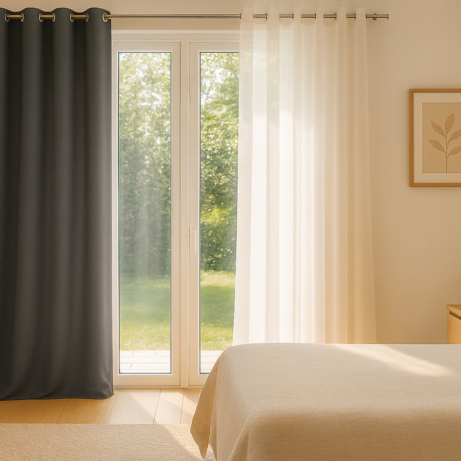 Rideau Polyester Occultant Uni Gris clair