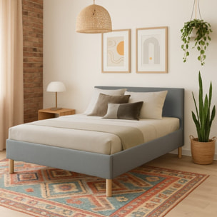 Ensemble Lit avec tête de lit & matelas | Mémoire de forme et ressorts ensachés | Cadre à lattes | Tissu | Gris clair
