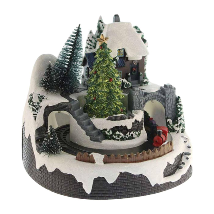 Pueblo navideño decorativo con movimiento, luces led y musica