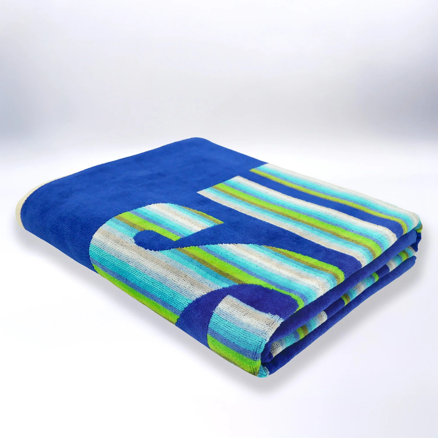 Serviette de plage XL éponge velours Jacquard Bleu 140x180 400g/m² - Nyaralas