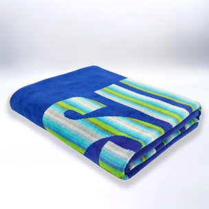 Serviette de plage XL éponge velours Jacquard Bleu 140x180 400g/m² - Nyaralas