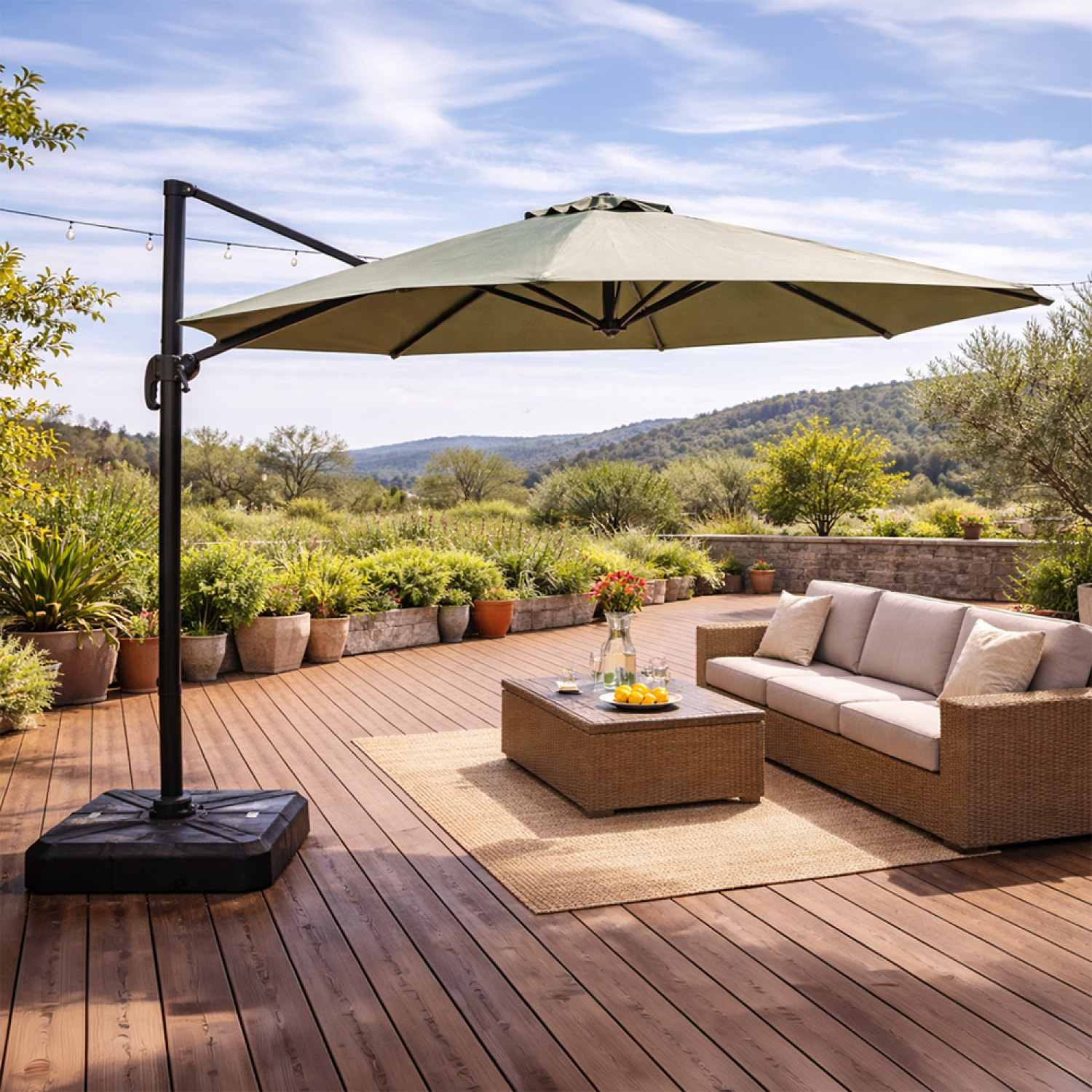 Parasol octogonal Ø 350cm déporté vert en aluminium TARGA